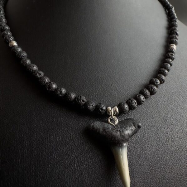fossil shark tooth necklace with lava rock gemstones