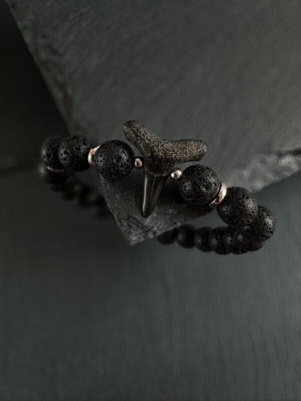 fossilized shark tooth bracelet with lava rock gemstones