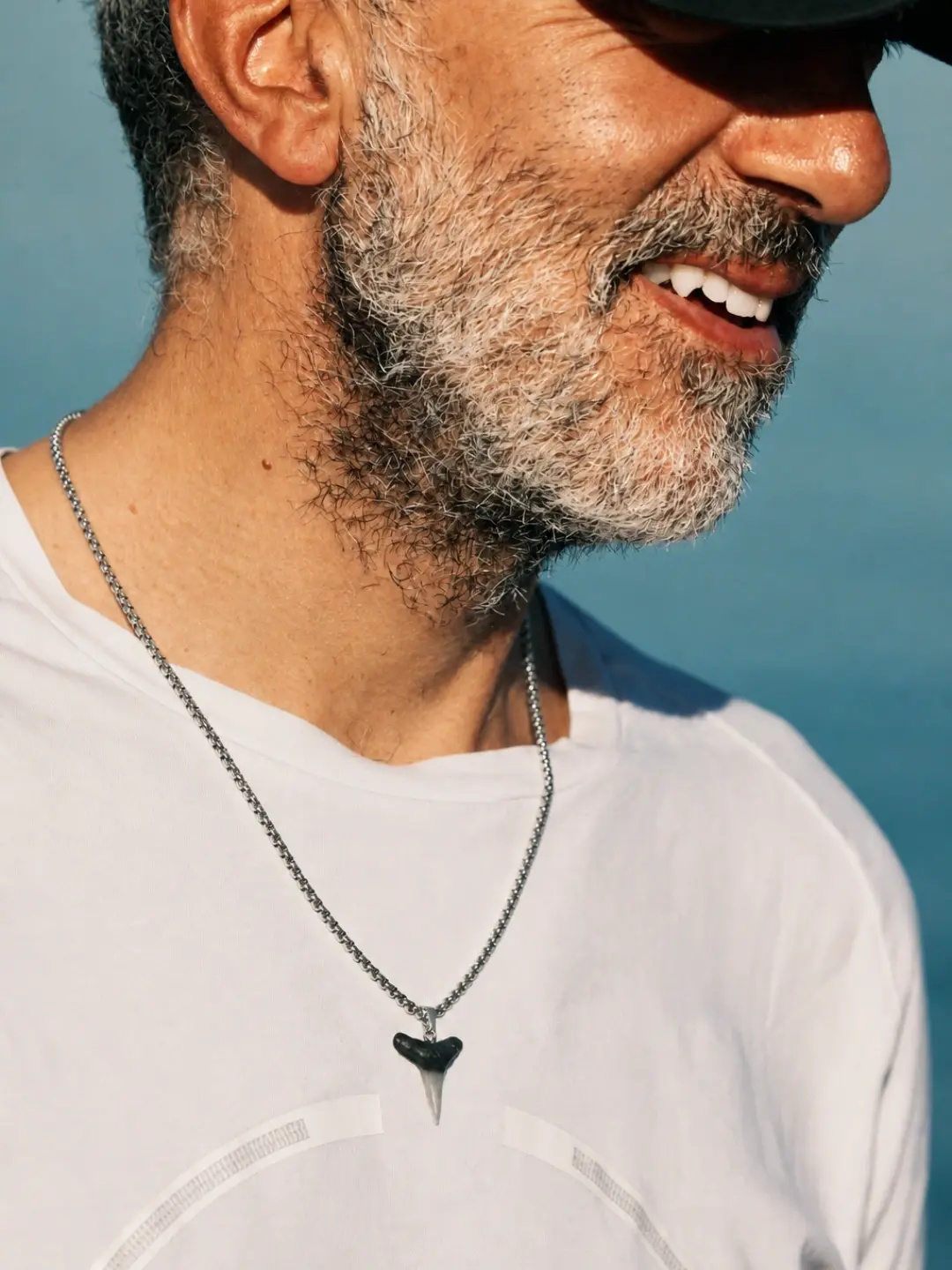 shark tooth necklace. Fossil shark tooth on a stainless steel chain.