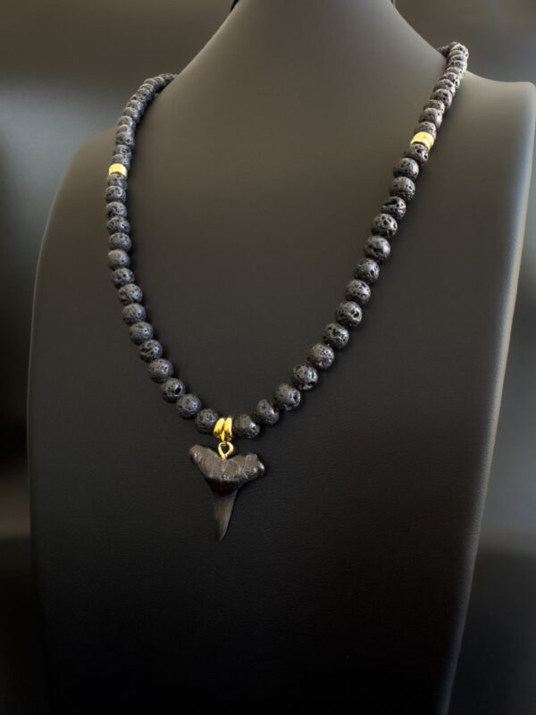 fossil shark tooth necklace with lava rock gemstones